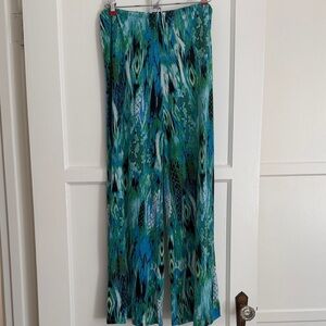 Blue Patterned Wide-leg pants